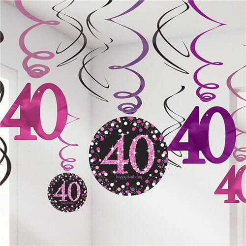 Party Balloon 40th Pink Celebration Age 40 Hanging Swirls