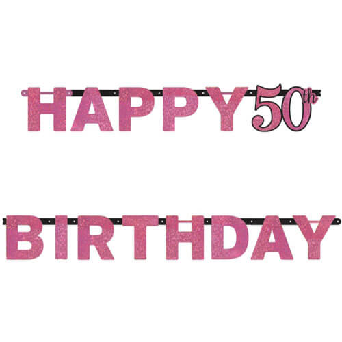 Party Balloon 50th Pink Celebration Age Prismatic Letter Banner