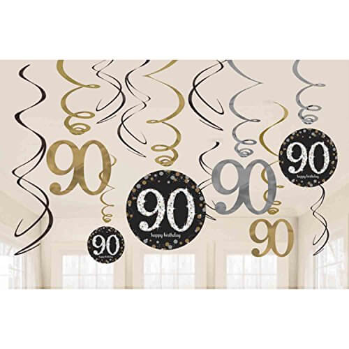 Party Balloon Sparkling Celebration Age 90 Hanging Swirls