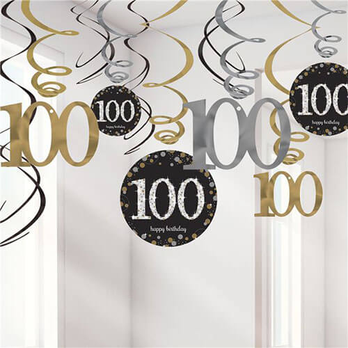 Party  100 Sparkling Celebration Age 100 Swirls