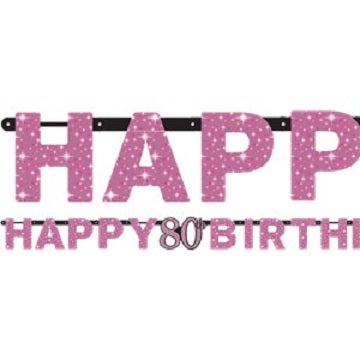 Party Balloon 80th Pink Celebration Age Prismatic Letter Banner