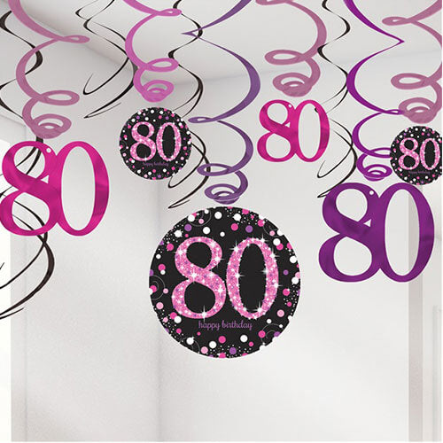 Party Balloon Celebration 80 Pink Celebration Age 80 Hanging Swirls