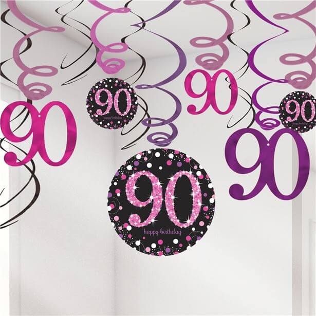 Party Balloon Celebration 90 Pink Celebration Age 90 Hanging Swirls