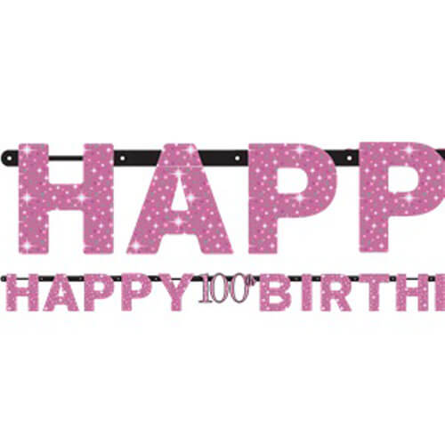 Party Balloon Pink Celebration Age 100 Prismatic Letter Banner - 2m