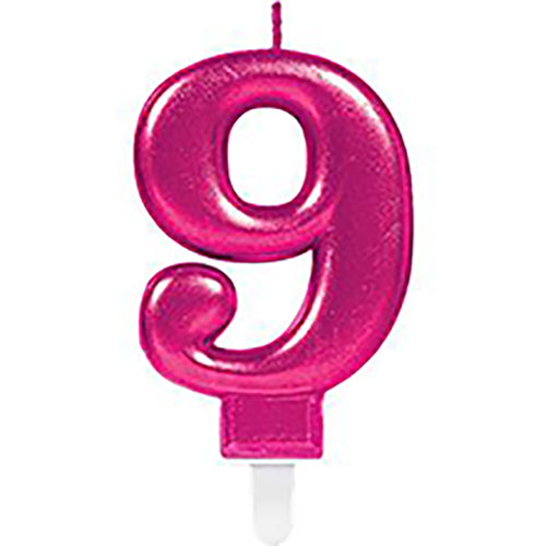 Party Balloon No. 9 Candle - Pink 7.5cm