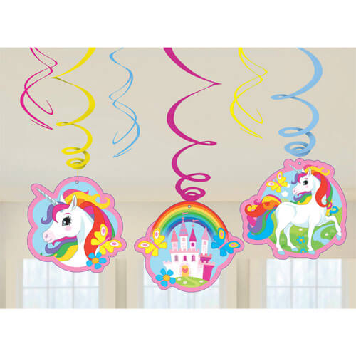 Party Balloon Rainbow Unicorn Hanging Swirl Decorations - 80cm