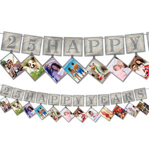 Party Balloon 25th Silver Sparkling Wedding Anniversary Photo Garland