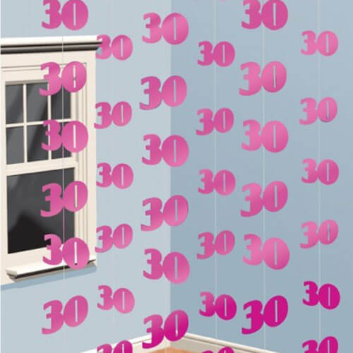 Party Balloon 30th Pink String Decoration - 2.1m