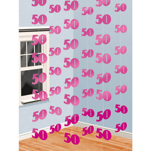 Party Balloon 50th Pink String Decoration - 2.1m