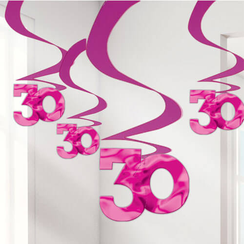 Party Balloon 30th Pink Hanging Swirls - 61cm
