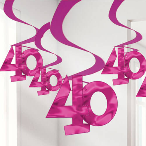 Party Balloon 40th Pink Hanging Swirls