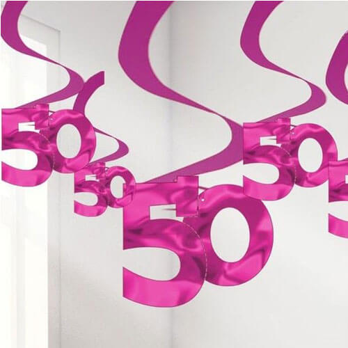 Party Balloon 50th Pink Hanging Swirls Party Decoration