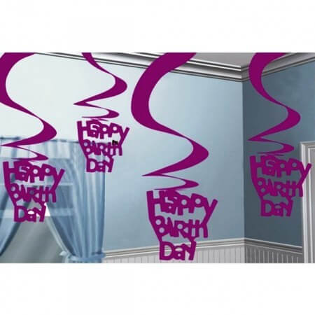 Party Balloon Happy Birthday Pink Hanging Swirls Decoration - 61cm