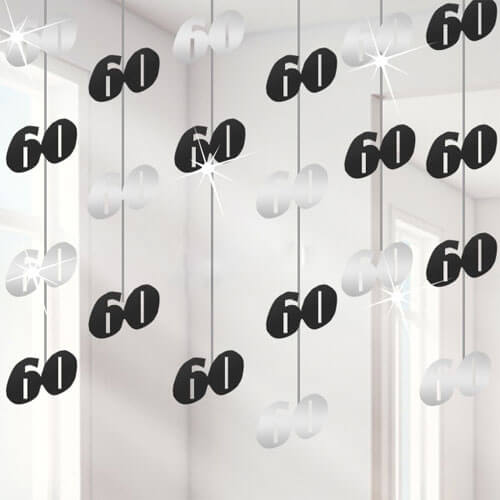 Party Balloon 60th Black/Silver String Decoration
