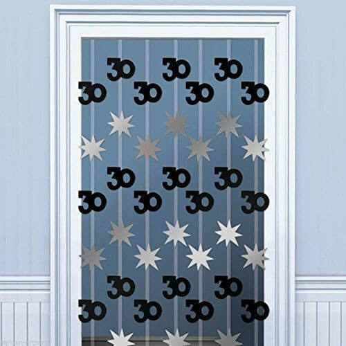 Party Balloon 30th Black/Silver Door Curtain