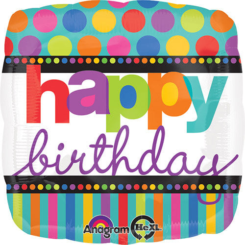 Party Balloons 18" Happy Birthday Dots &amp; Stripes Party Foil Balloon S40