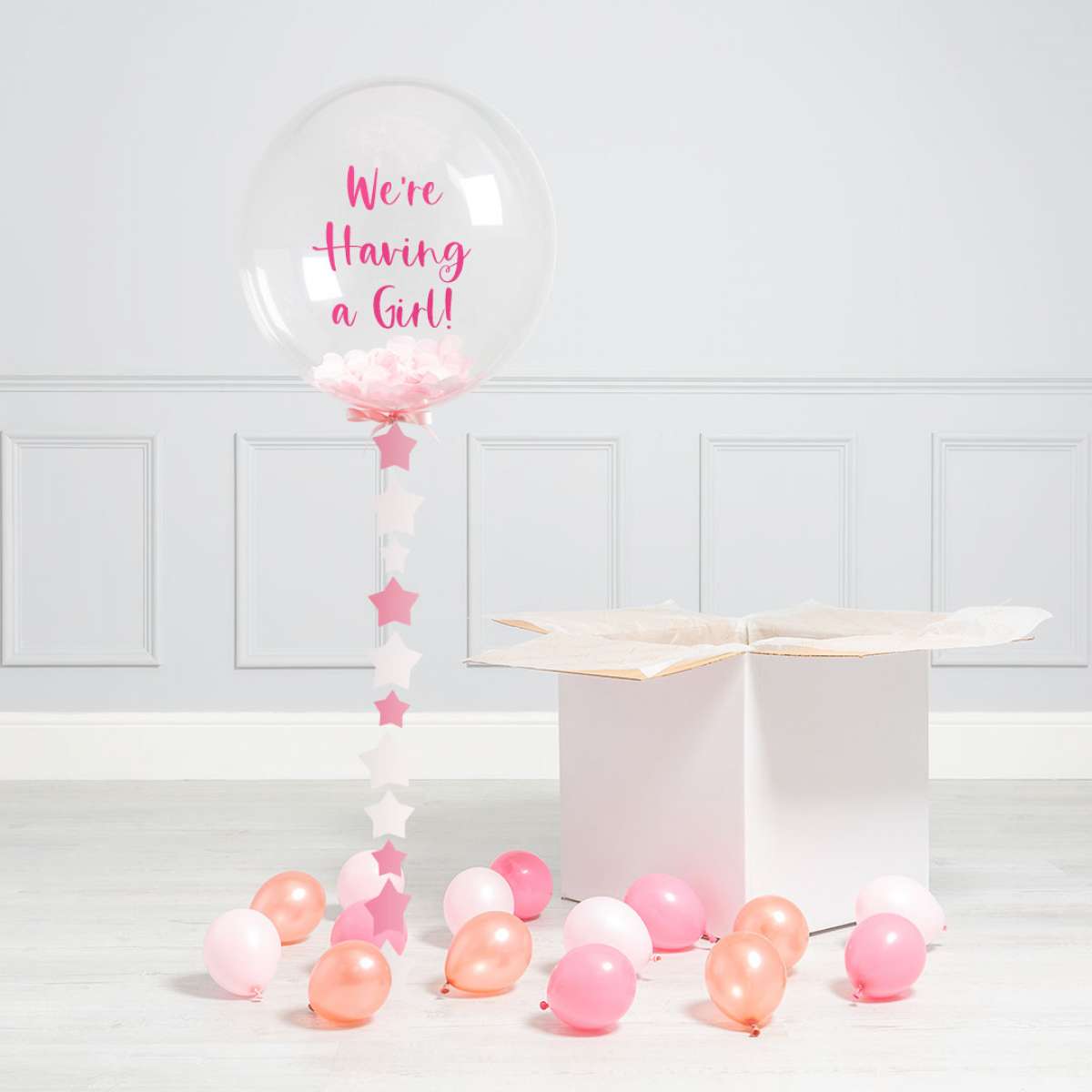 Personalised Baby Pink Star Confetti Bubble Balloon