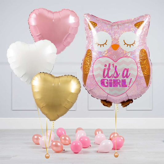 New Baby Girl Owl Inflated Balloon Package