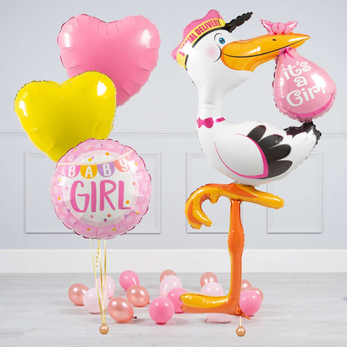New Baby Girl Stork Inflated Balloon Package
