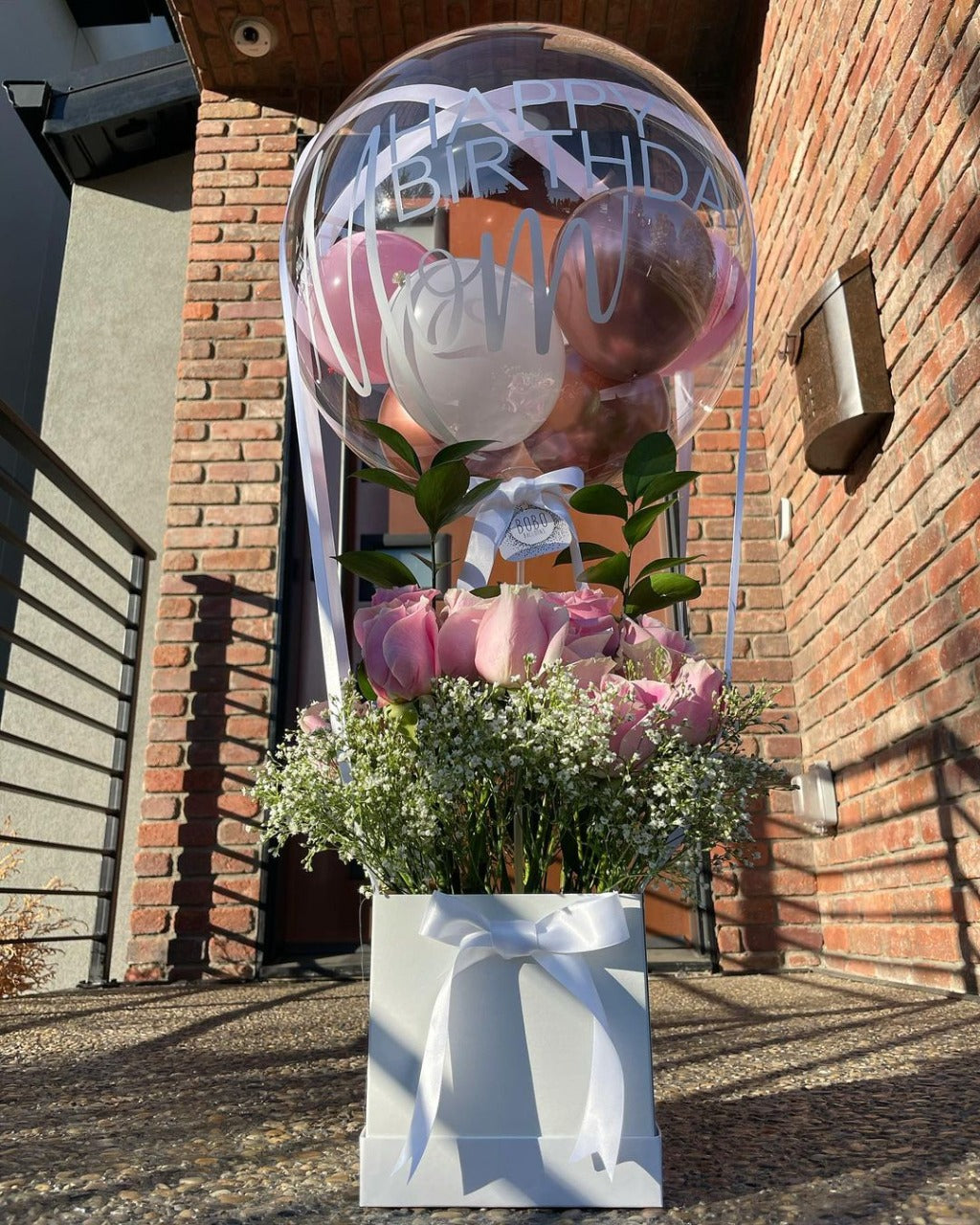 Pink and White Basket Bouquet  