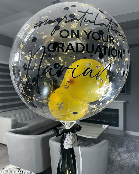 Black and yellow Basket Bouquet  with tassels 