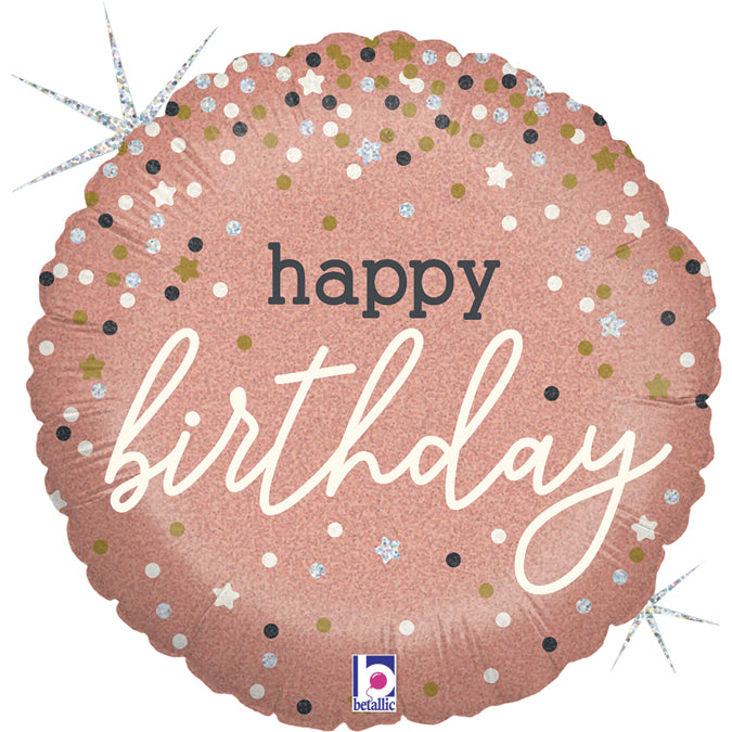 Happy Birthday Rose Gold Dots Round Shape 18" Foil Balloon
