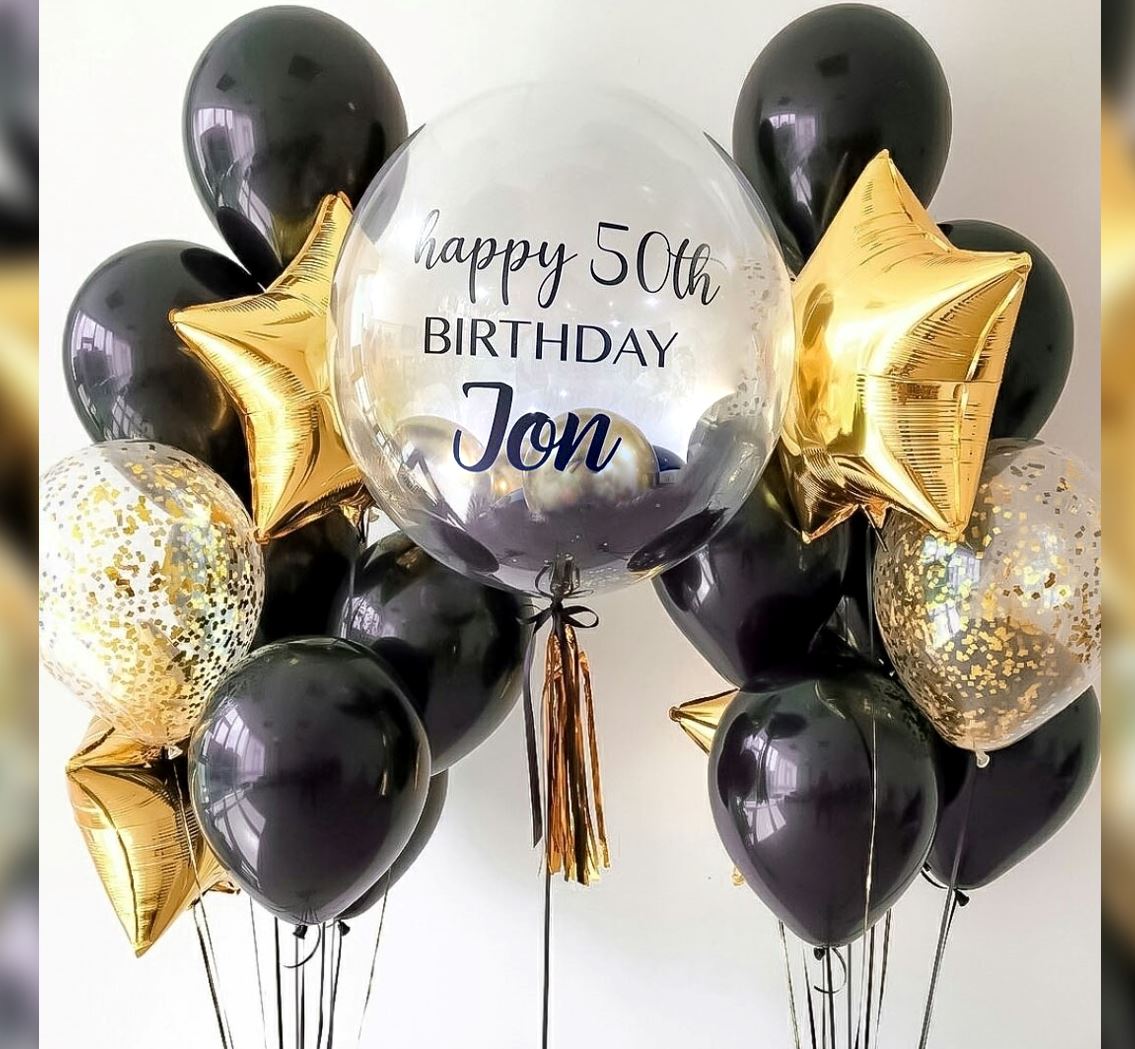 50th Birthday Gliiter And Gold Star Balloon Bouquet