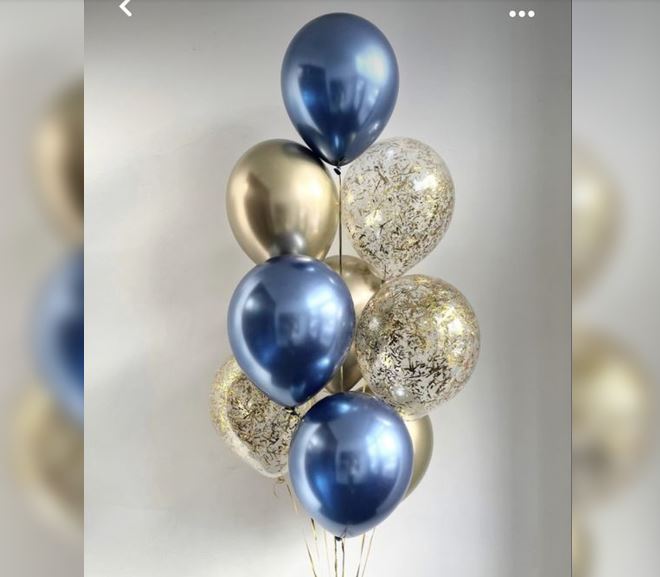 Gold Blue Theme Glitter Balloon Bouquet
