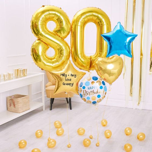 80th Birthday HBD Balloon Bouquet