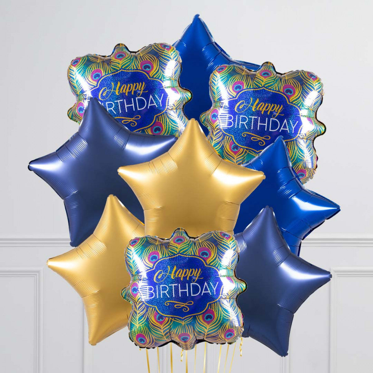 HBD Blue And Gold Star Balloon Bouquet