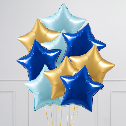 Gold And Blue Star Balloon Bouquet