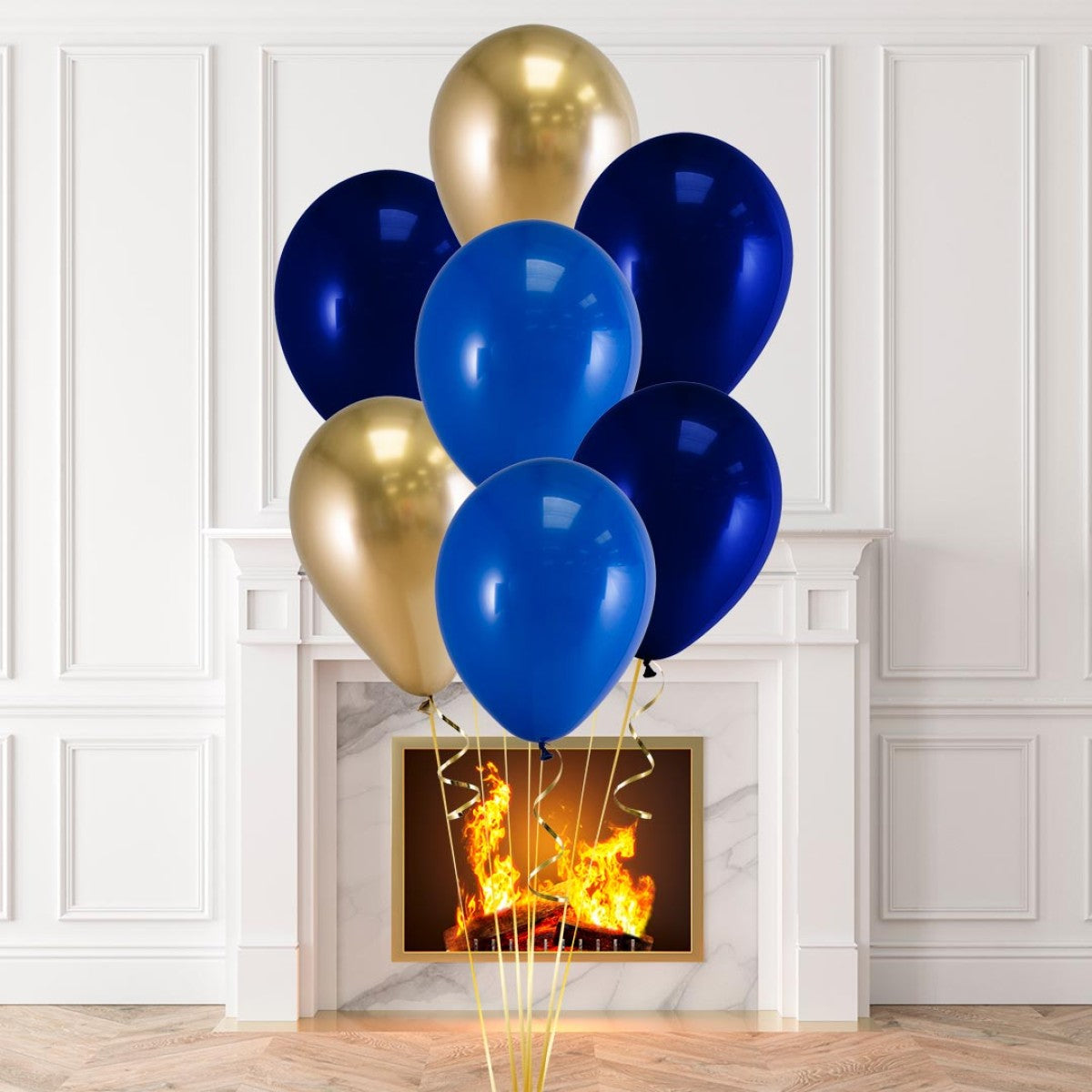 Gold And Blue Plain Latex Balloon Bouquet