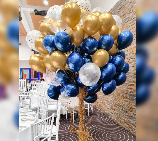 Blue And Gold Theme Chrome & Confetti Balloon Bouquet