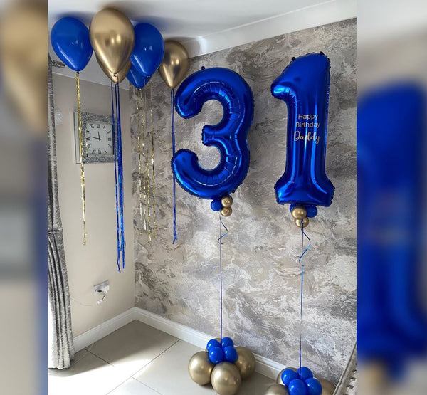 31st Birthday Blue Gold Theme Balloon Bouquet