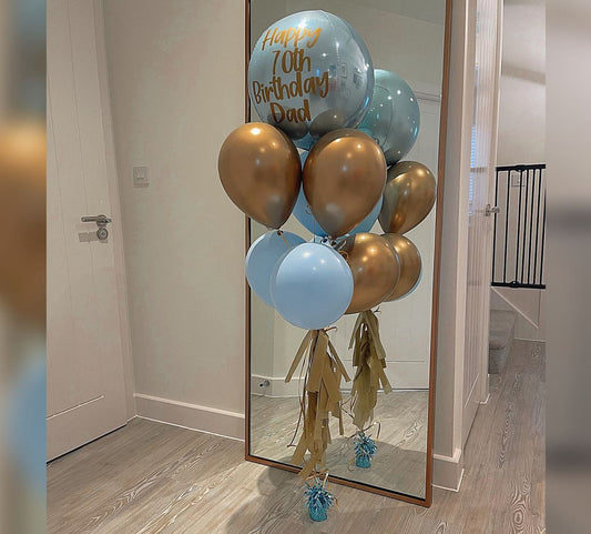 70th Birthday Blue Gold Theme Balloon Bunch