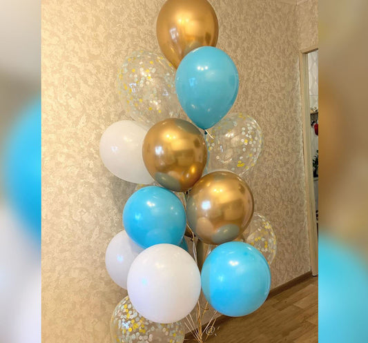 Blue And Gold Theme Confetti Balloon Bouquet 