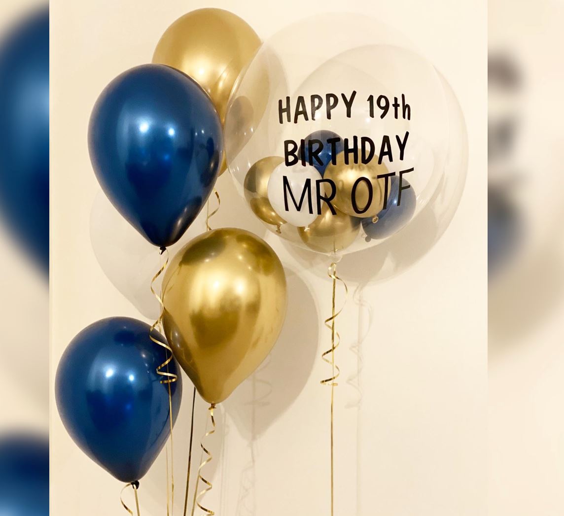 Blue And Gold Theme Bubble Balloon Bouquet