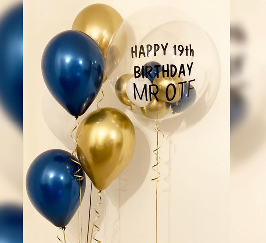 Blue And Gold Theme Bubble Balloon Bouquet