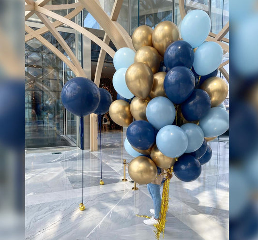 Blue And Gold Balloon Bunches
