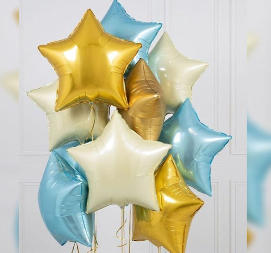 Blue And Gold Star Theme Balloon Bouquet
