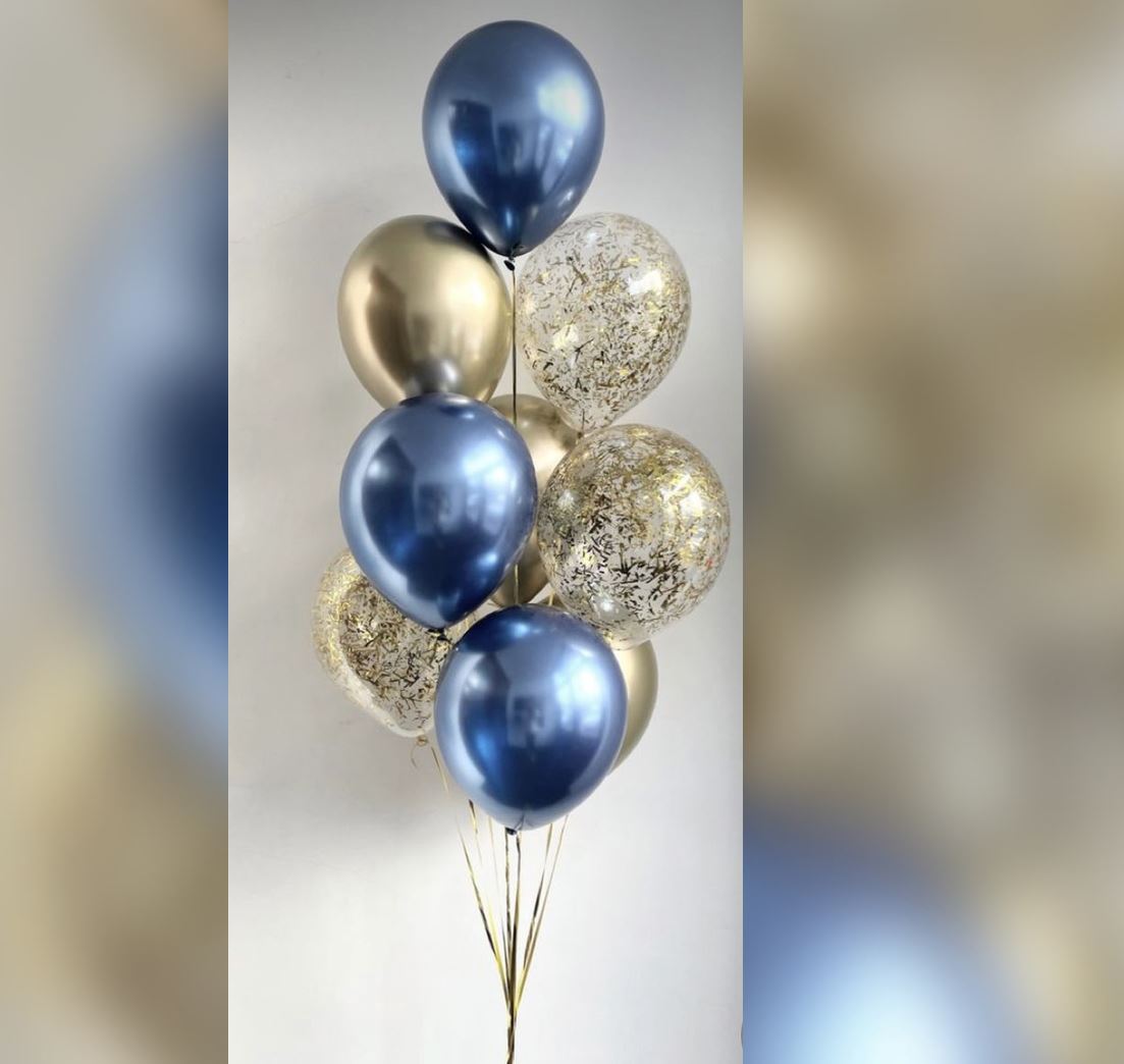 Blue And Gold Theme Balloon Bunch