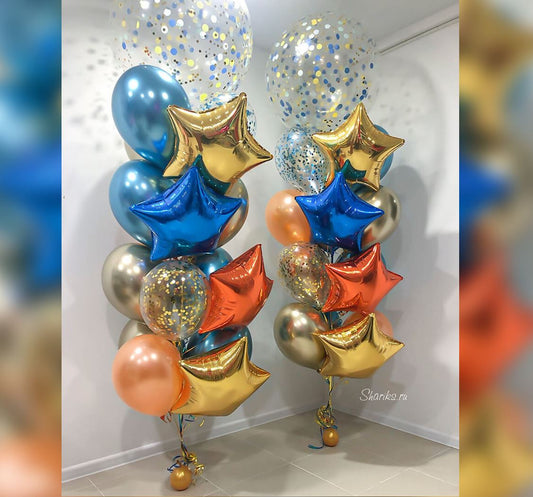 Blue And Gold Theme Personalized Bubble Balloon Bouquet