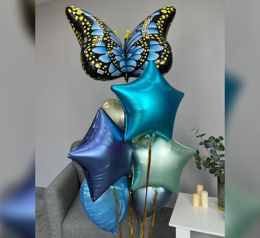 Butterfly Theme Star And Heart Balloon Bouquet