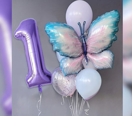 Butterfly Theme 1st Birthday Balloon Bouquet