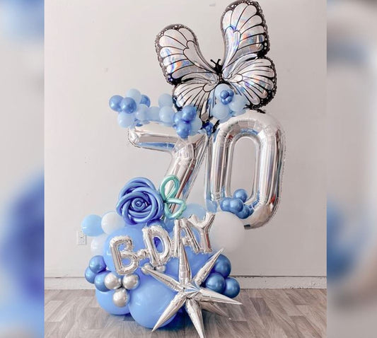 70th Birthday Butterfly Theme Cluster Balloon Bouquet