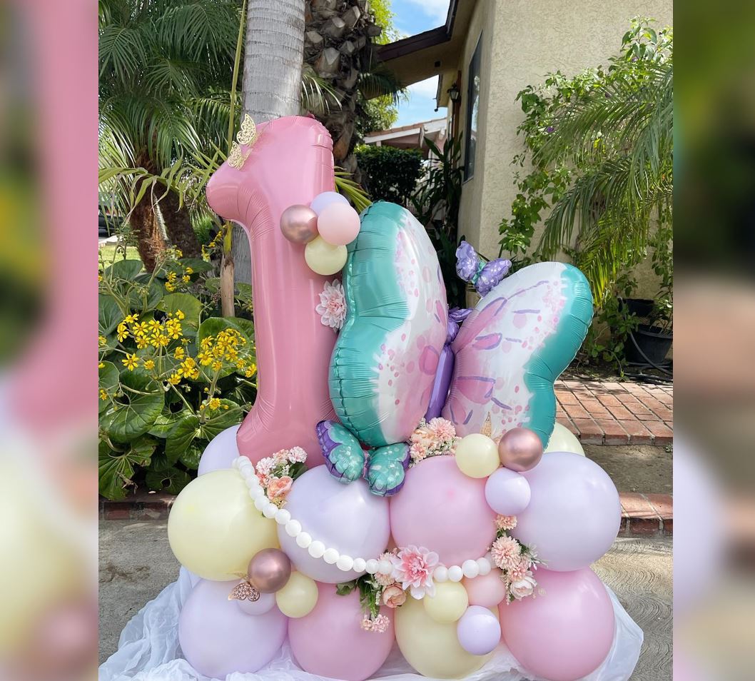 1st Birthday Butterfly Theme Cluster Balloon Bouquet
