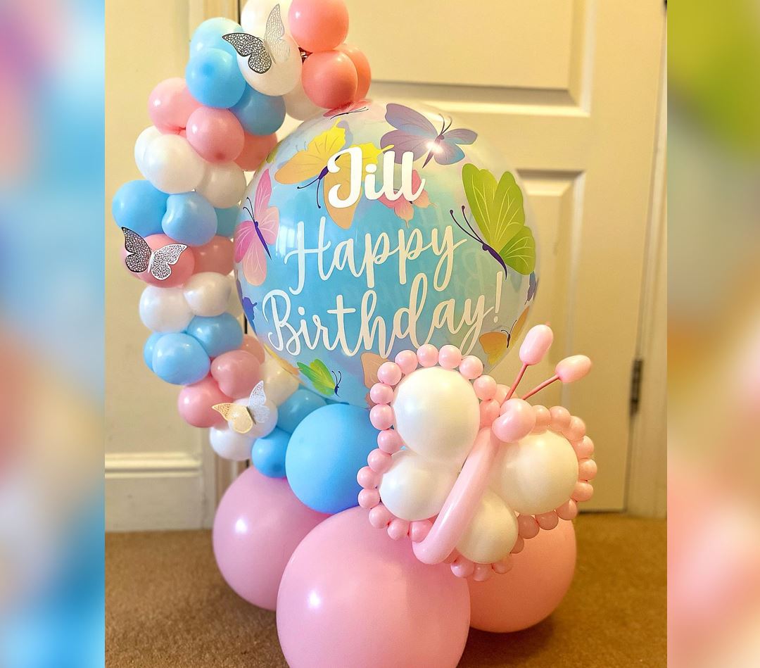 HBD Butterfly Theme Cluster Balloon Bouquet