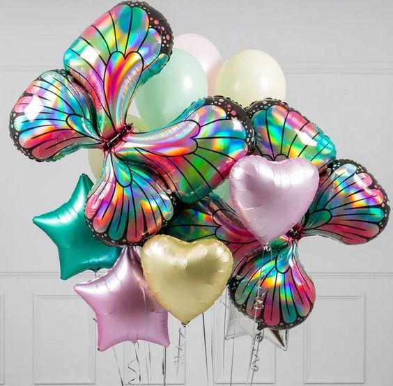 Hearts And Stars Rainbow Butterfly Balloon Bouquet