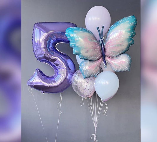 5th Birthday Butterfly Theme Balloon Bouquet