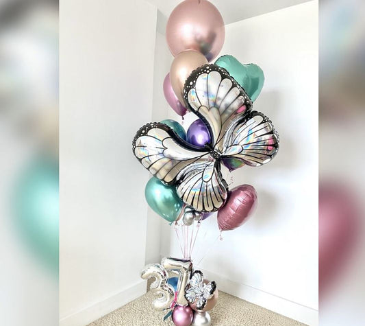 37th Birthday Butterfly And Heart Balloon Bouquet